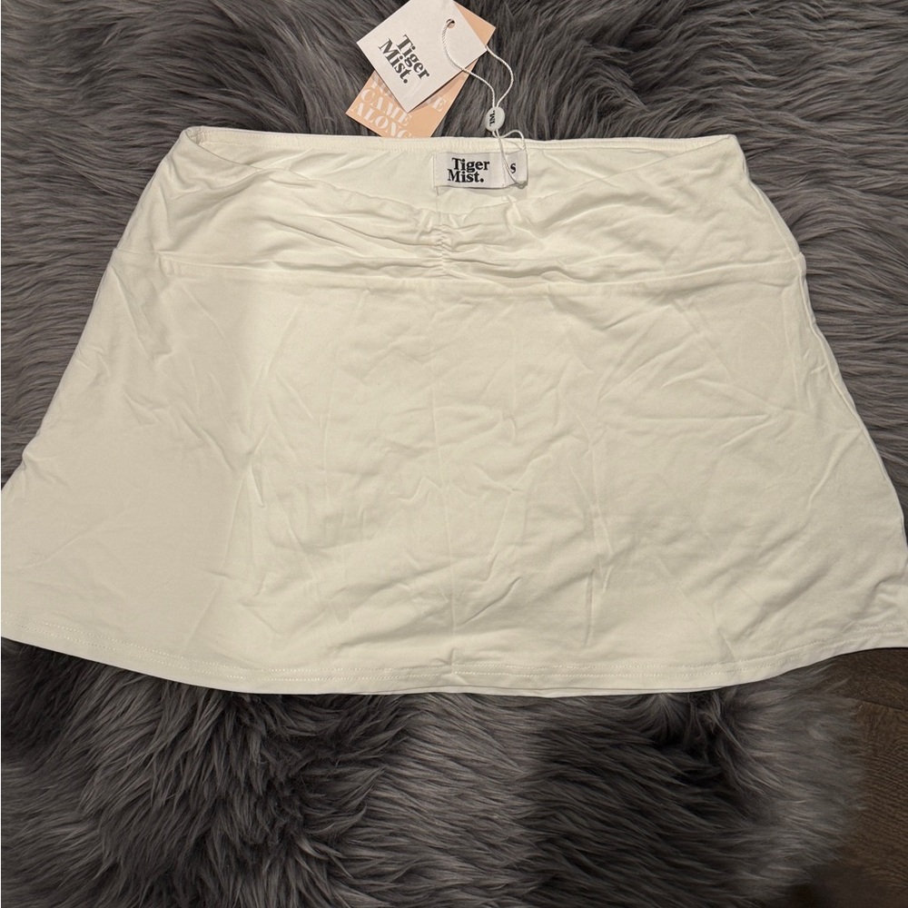 Tiger Mist Cream Ruched Mini Skirt